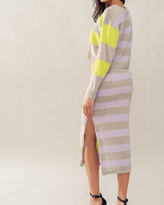 Neon Striped Knit Pencil Skirt