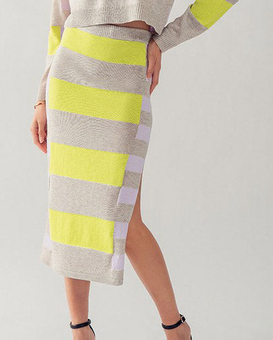 Neon Striped Knit Pencil Skirt