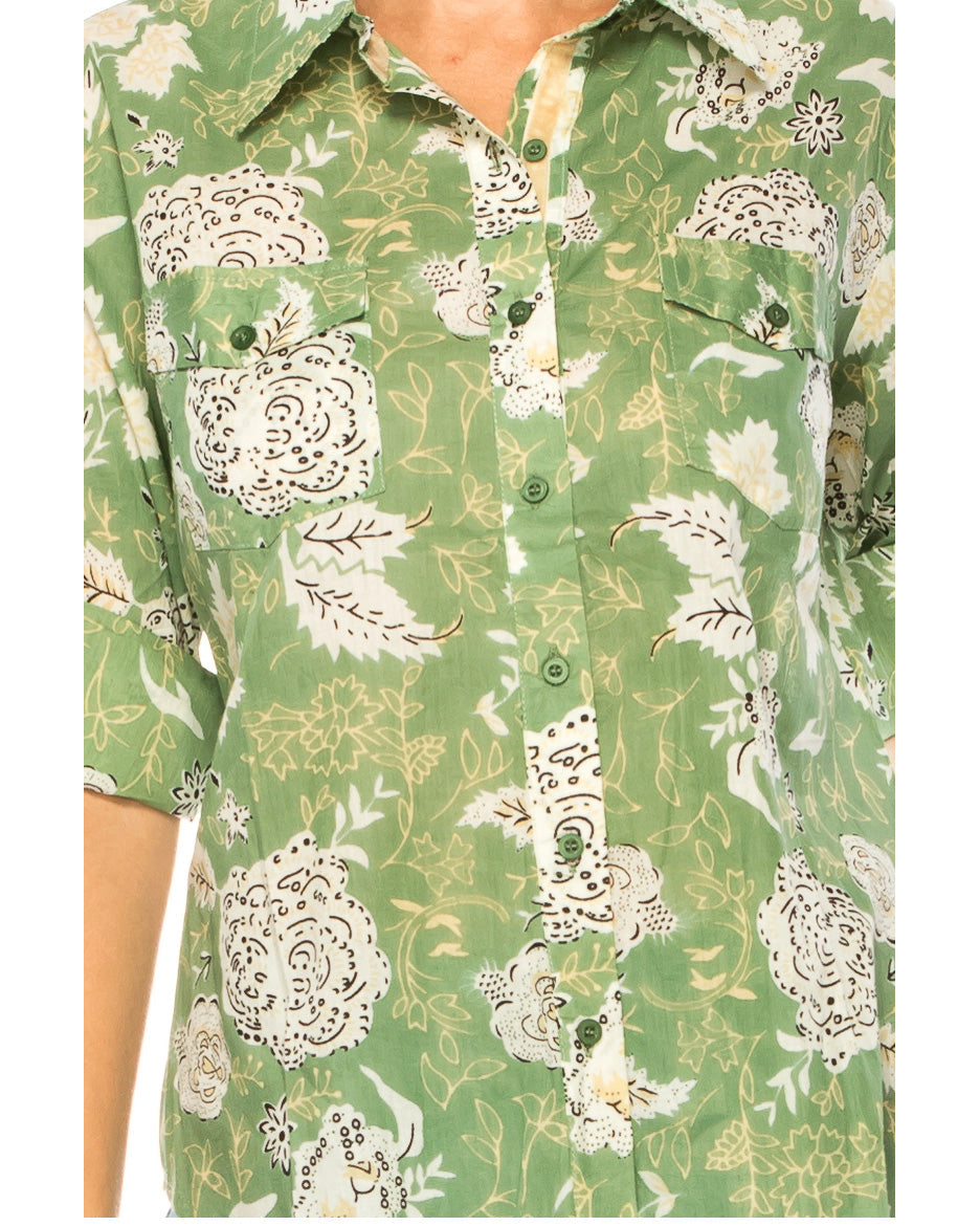 Sage Green Floral Button Down Shirt