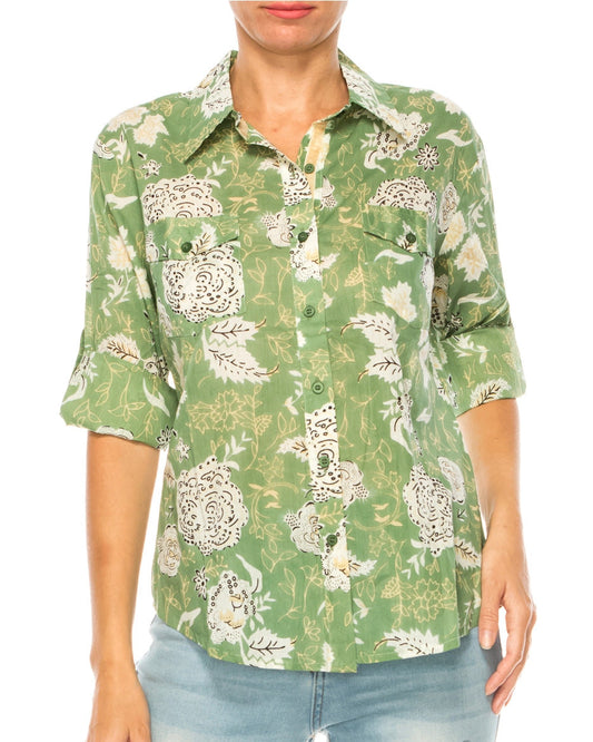 Sage Green Floral Button Down Shirt