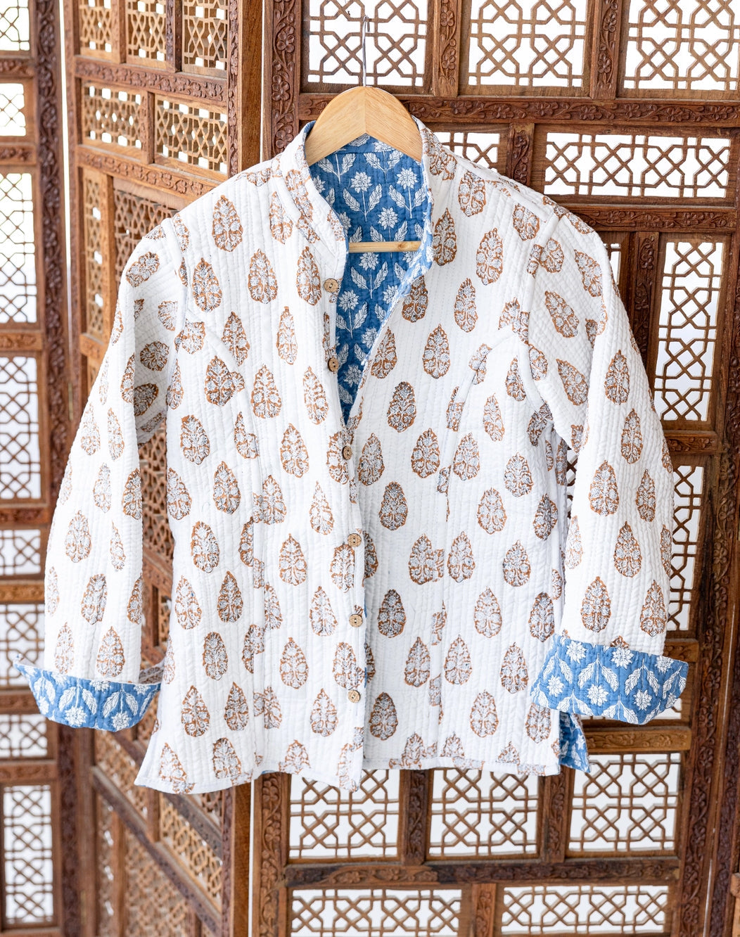 Blue Reversible Block Print  Jacket