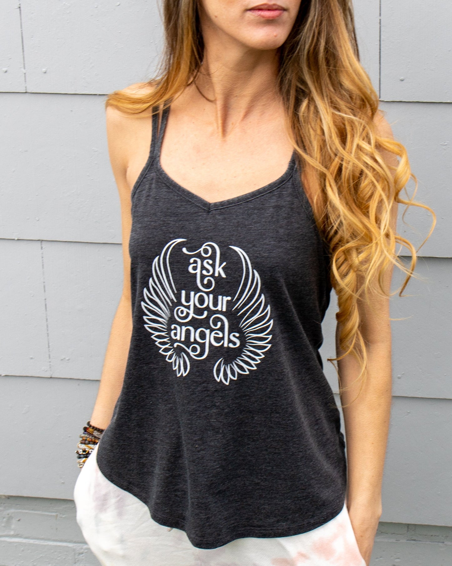 Ask Your Angels - Black Strappy Tank