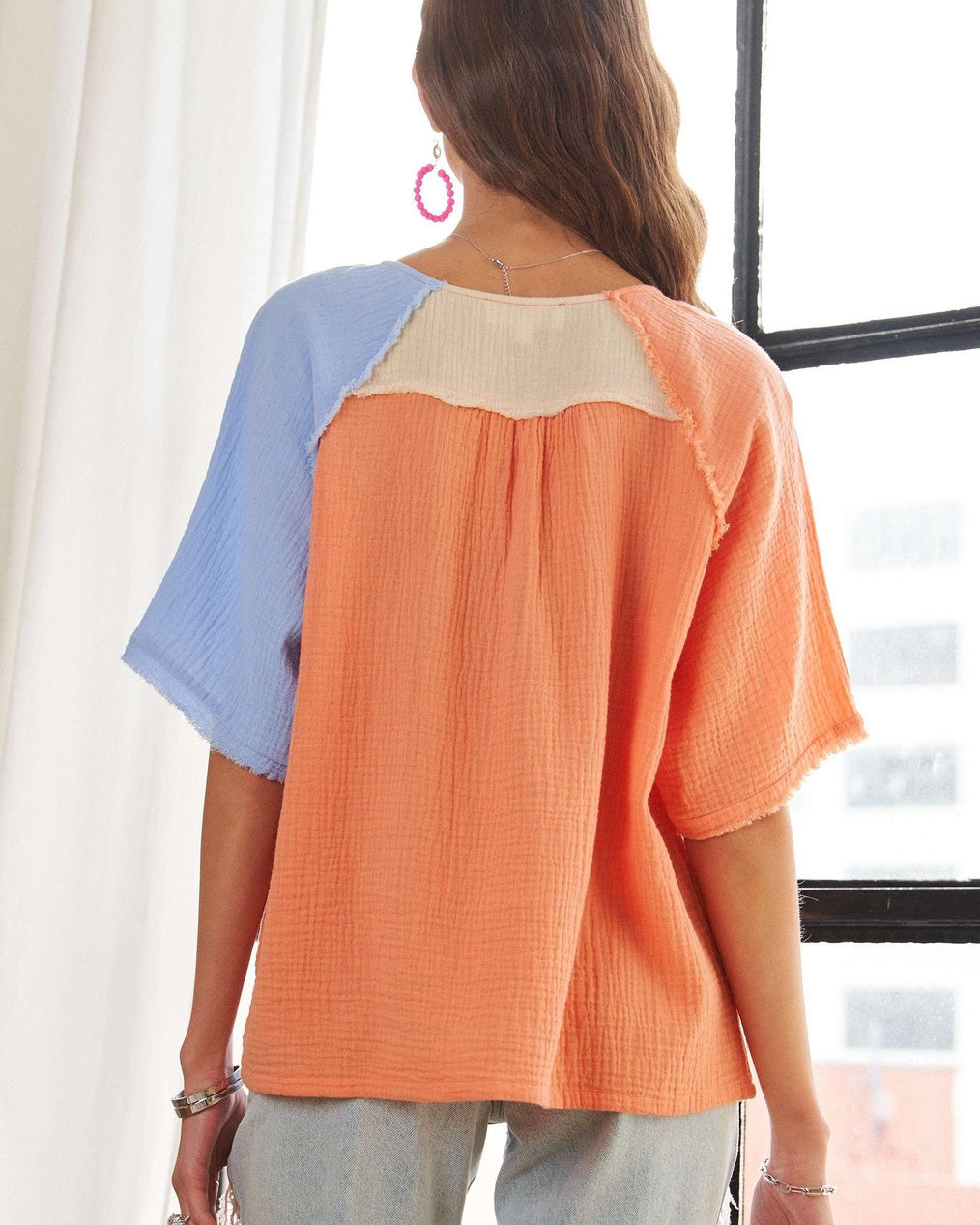 Vintage Wash Color Block Cotton Top