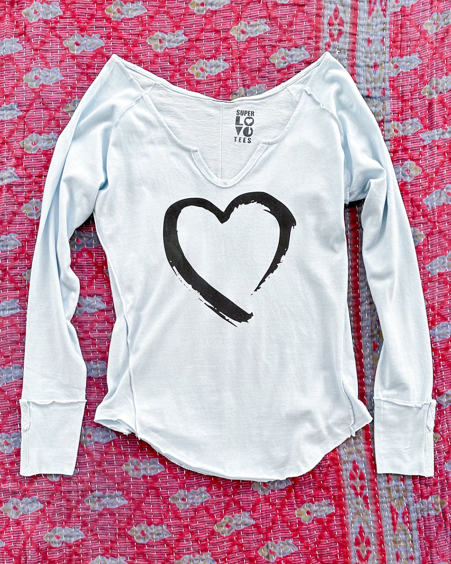 Painted Heart Light Blue Cotton V-Neck