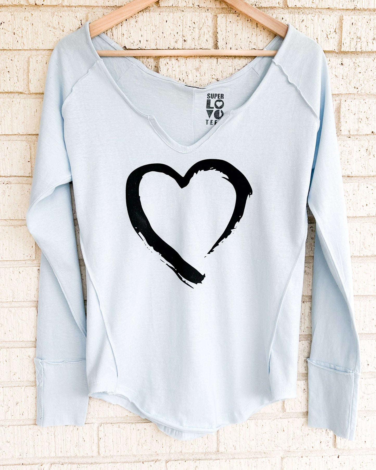 Painted Heart Light Blue Cotton V-Neck