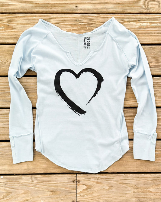 Painted Heart Light Blue Cotton V-Neck