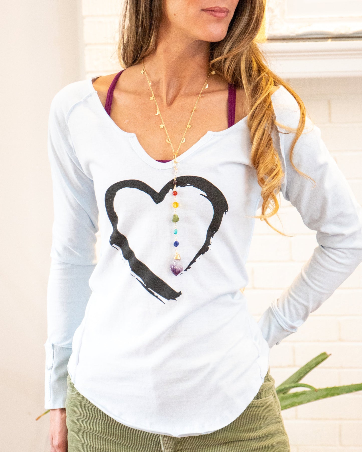 Painted Heart Light Blue Cotton V-Neck