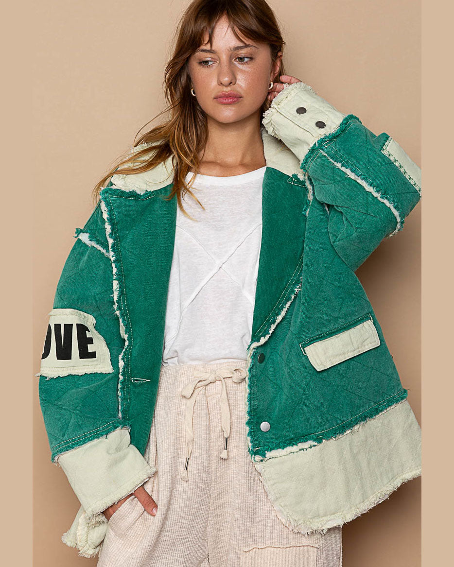 Jade Quilted Love Patch Jacket