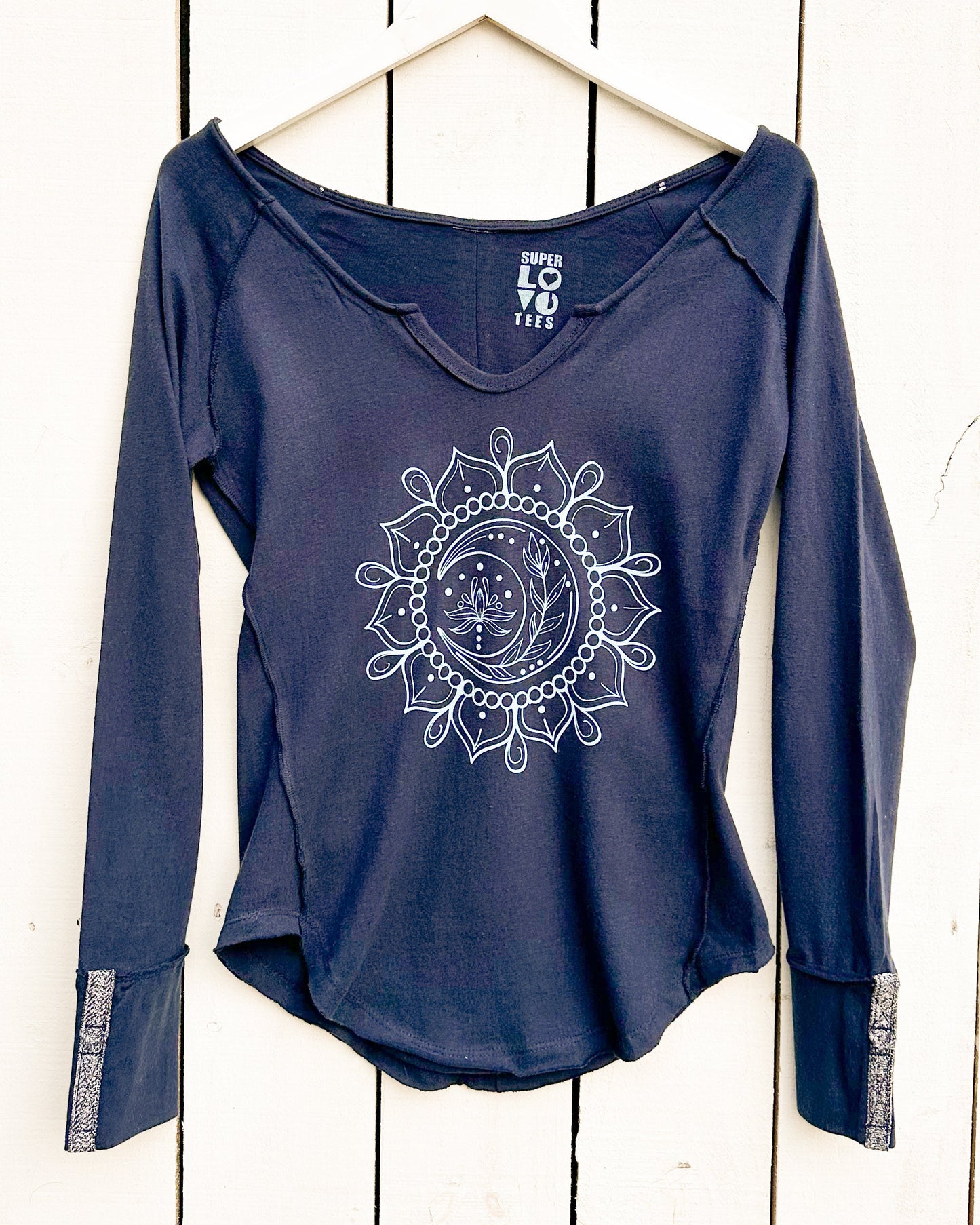 Moon Mandala Navy Cotton V-Neck