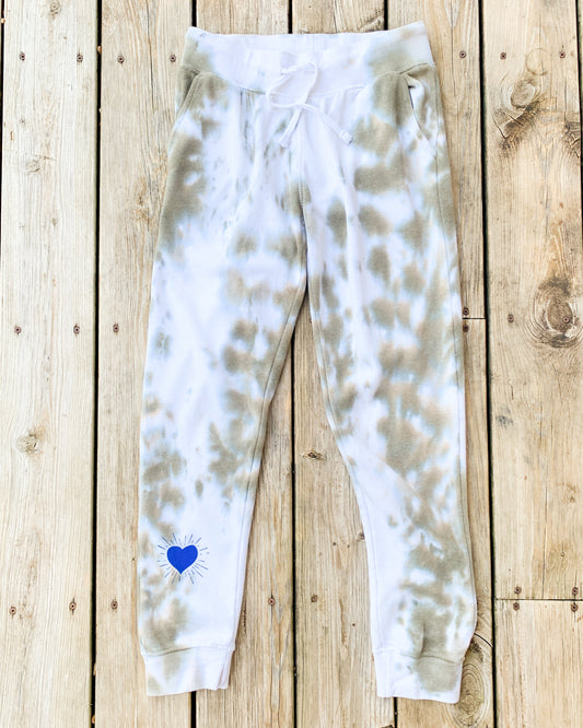 Olive & White Sweatpants W/ Radiant Heart