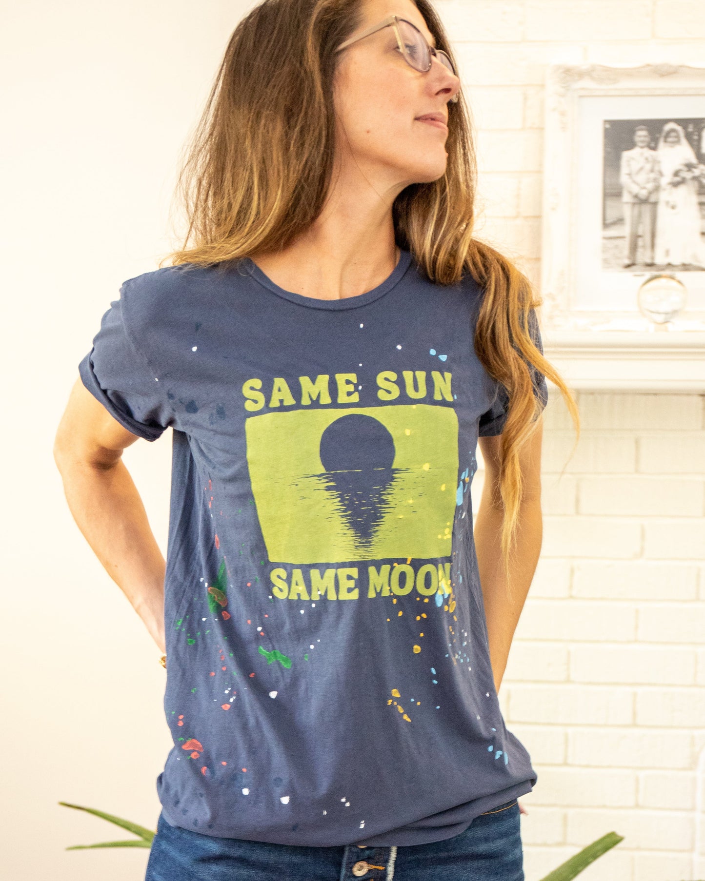 Same Sun, Same Moon - Navy Unisex Splatter Tee